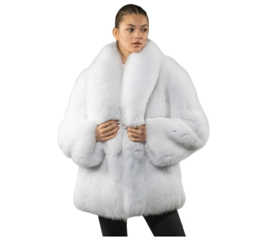 Fluffy White Fox Fur Jacket