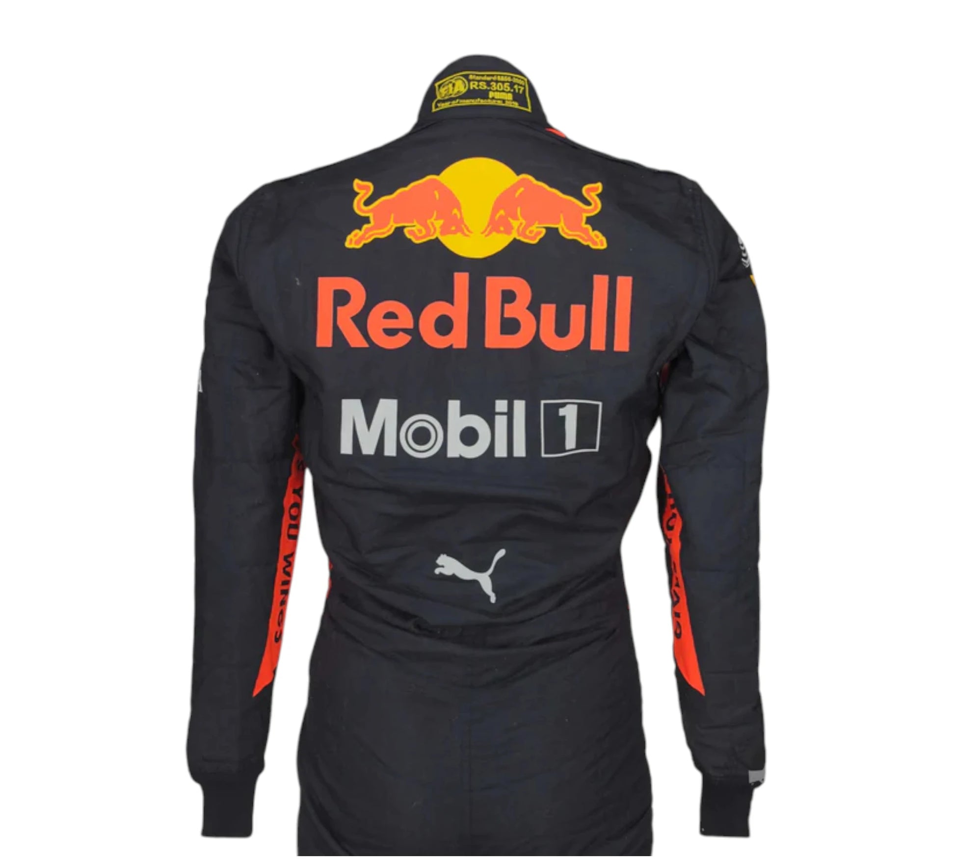 Black jacket with Red Bull and Mobil 1 logos on a white background