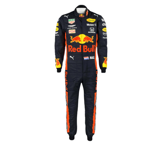 F1 racing suit with Red Bull and Puma branding on a white background