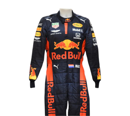 Red Bull racing suit on a mannequin with visible branding