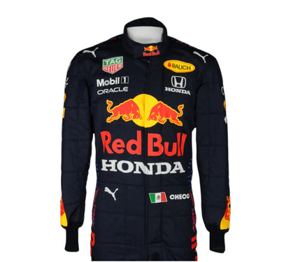 Puma race suit worn by Sergio Perez during the 2021 Formula 1 season while driving for the Oracle Red Bull team.
