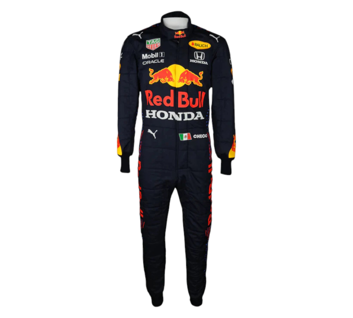 Puma race suit worn by Sergio Perez during the 2021 Formula 1 season while driving for the Oracle Red Bull team.
