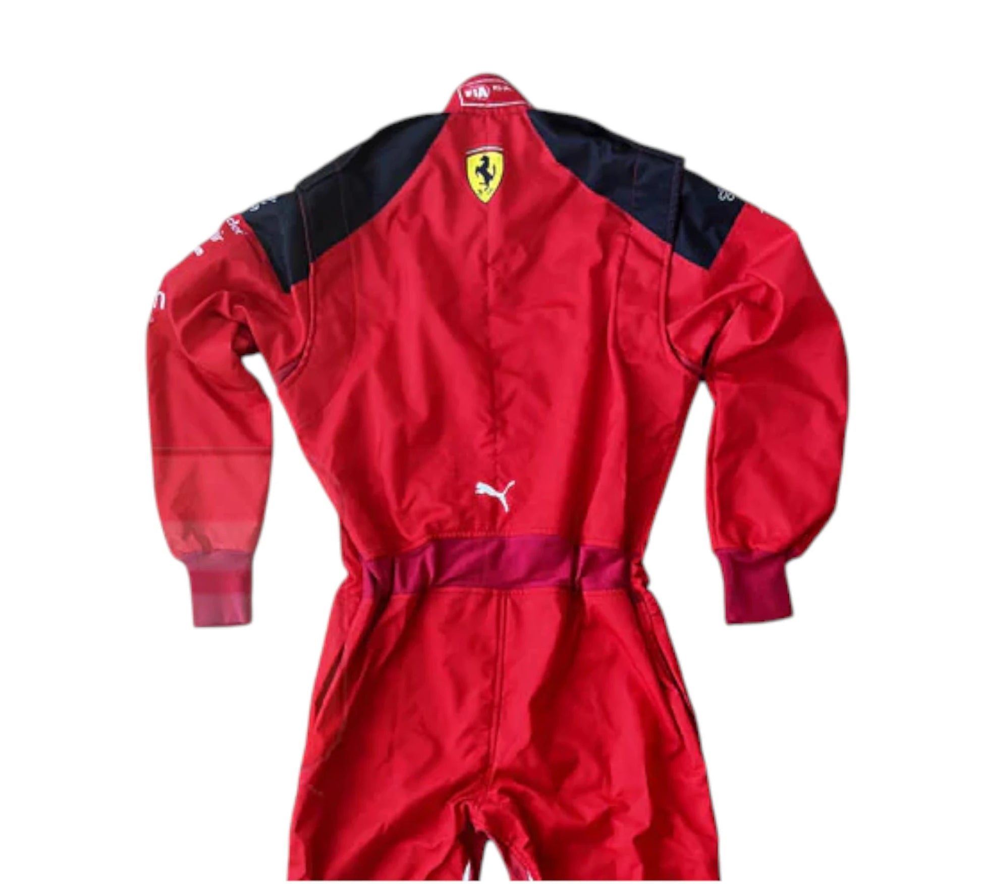 Red racing suit with Ferrari logo on a white background