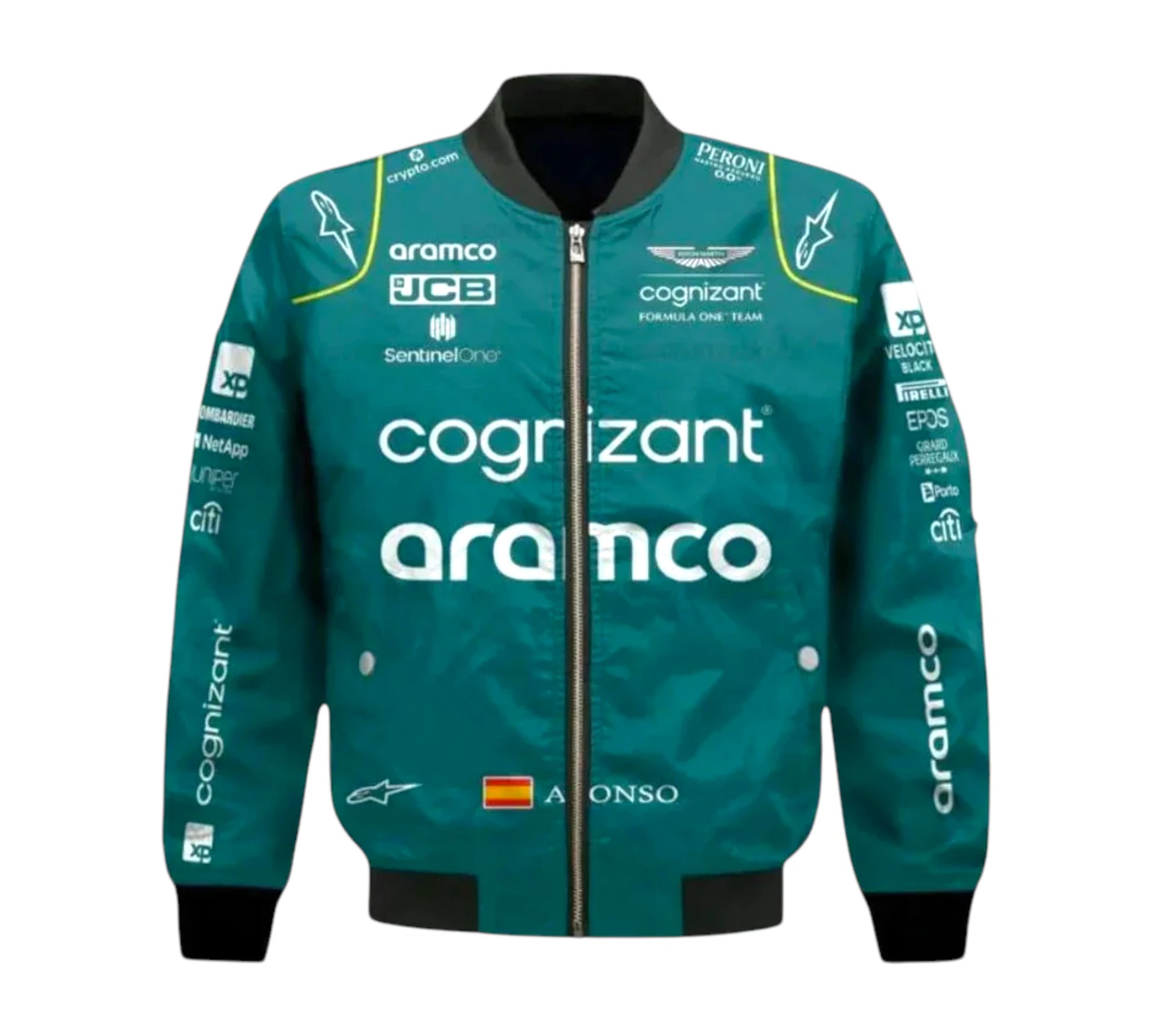 Aston Martin Aramco Cognizant F1 2023 Official Fernando Alonso Team Driver Bomber Jacket
