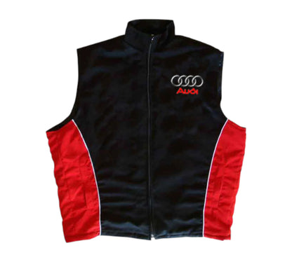 Black and red vest with Audi logo on a white background