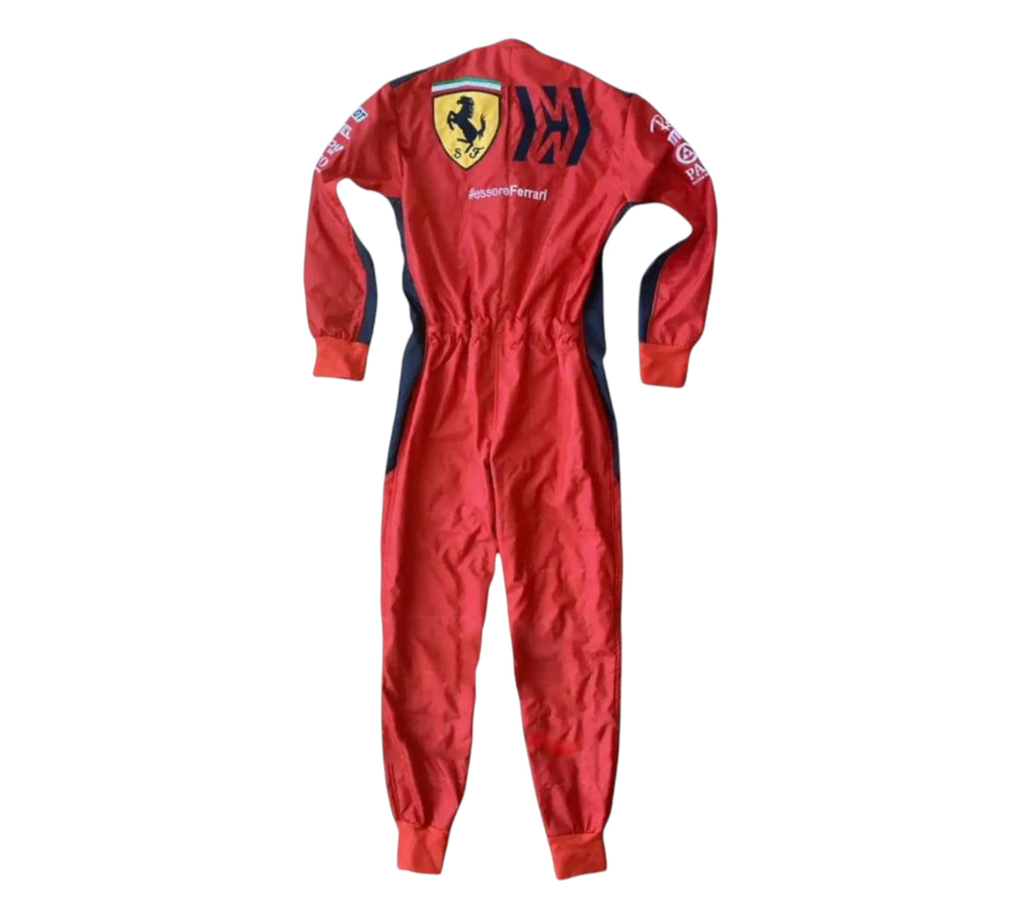Red racing suit with Ferrari logo on a white background
