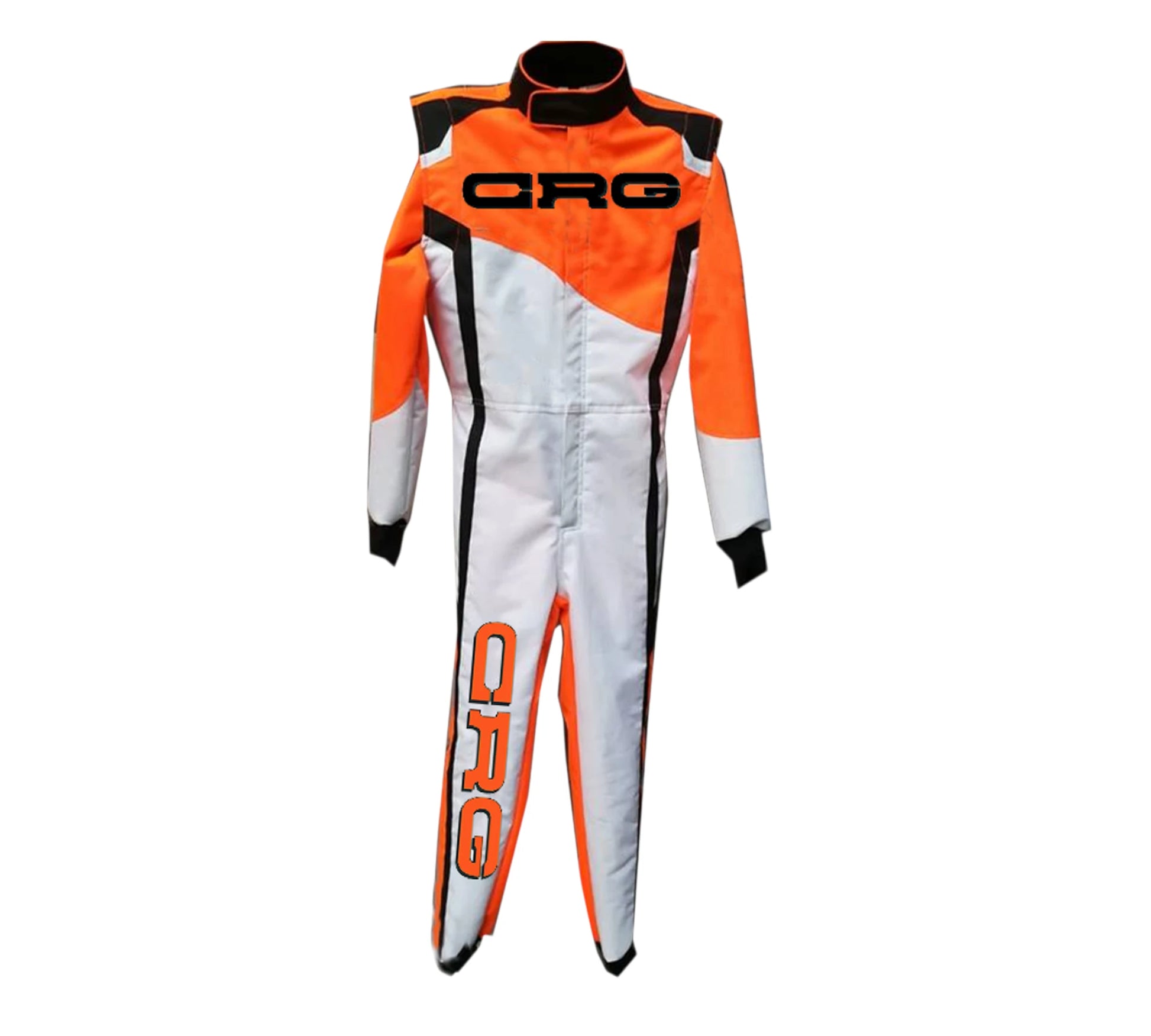 Orange and white racing suit with 'ORO' branding on a white background