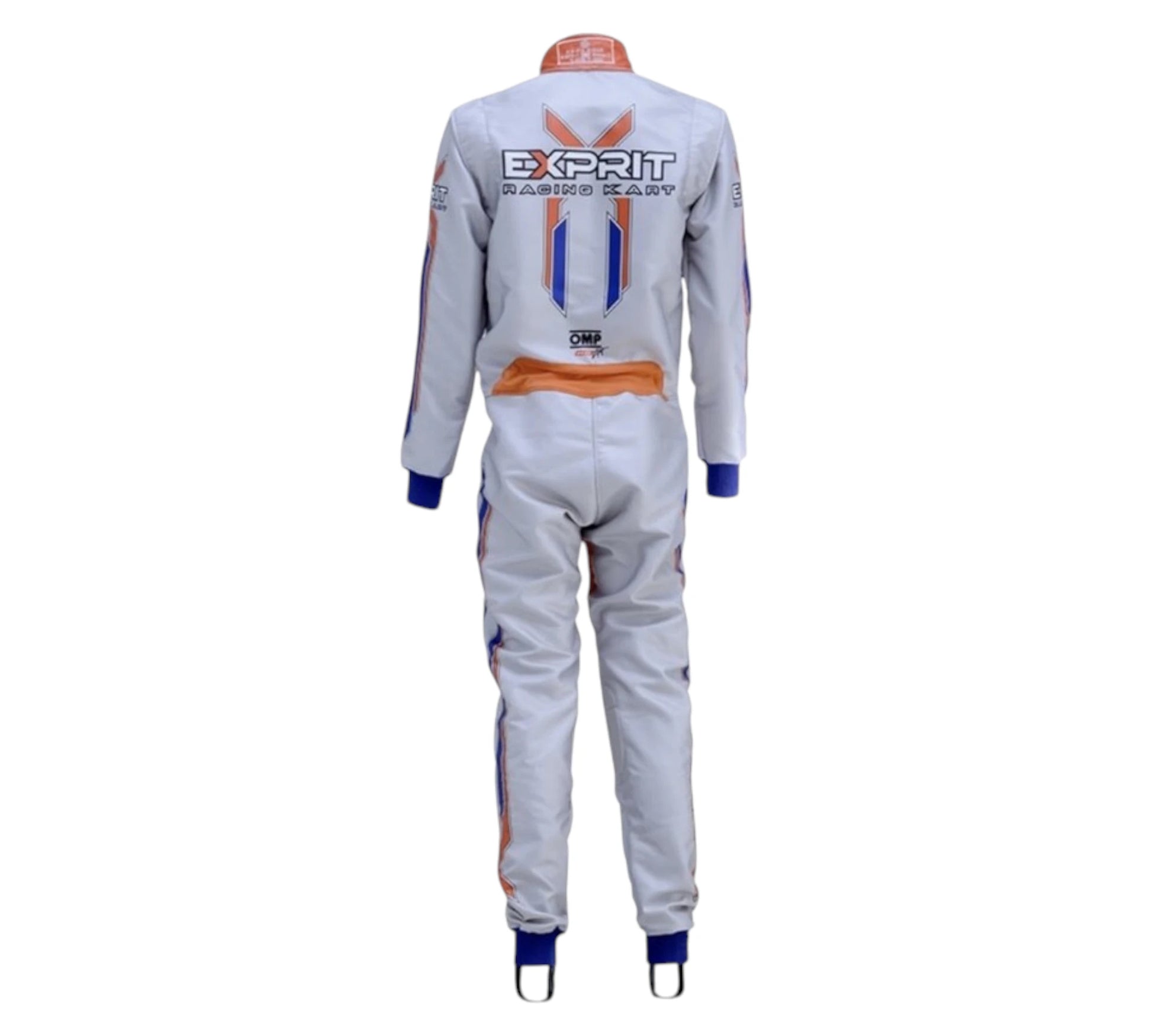 Racing suit with visible branding on a white background
