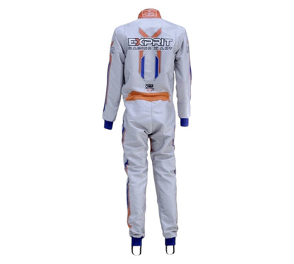 Racing suit with visible branding on a white background
