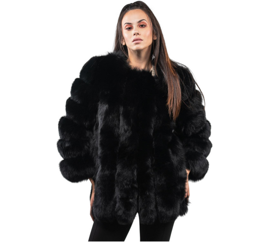 Black Vertical Fox Fur Jacket