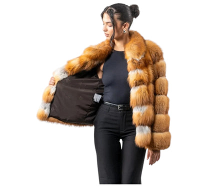 Horizontal Layer Red Fox Fur Jacket