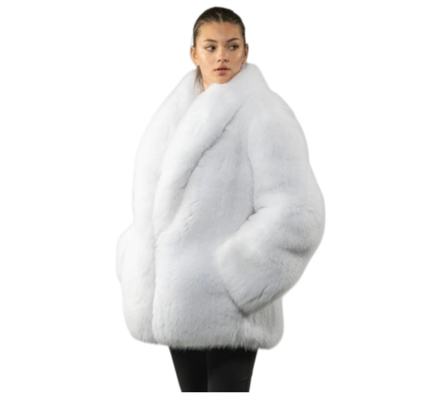 Fluffy White Fox Fur Jacket