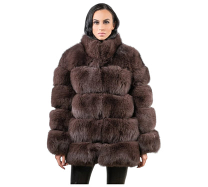 Horizontal Brown Fox Fur Jacket
