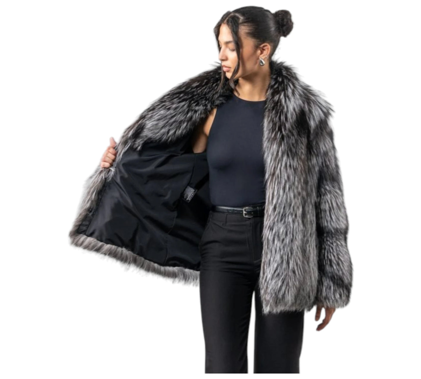 Silver Fox Fluffy Fur Jacket