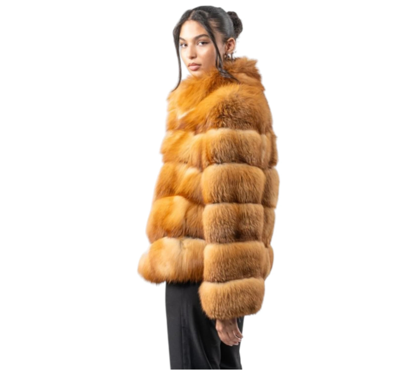 Horizontal Layer Red Fox Fur Jacket