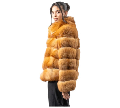 Horizontal Layer Red Fox Fur Jacket