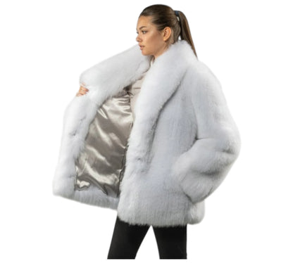 Fluffy White Fox Fur Jacket