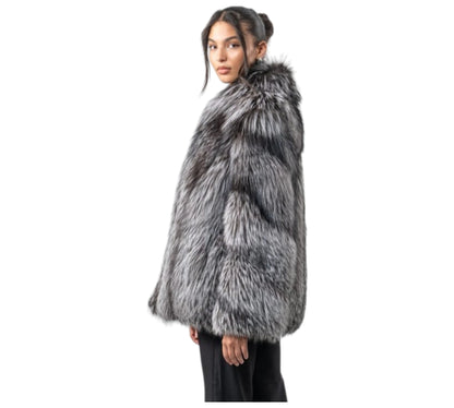 Silver Fox Fluffy Fur Jacket