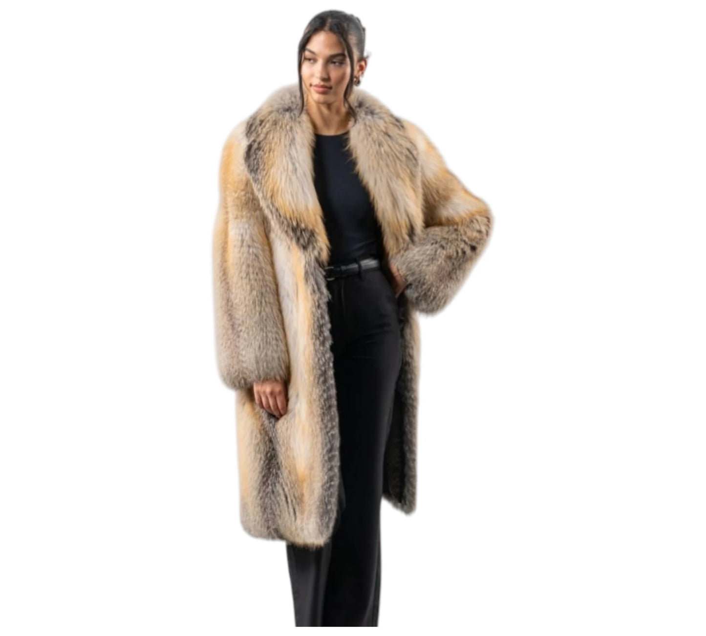 Golden Island Fox Fur Long Jacket