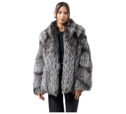 Silver Fox Fluffy Fur Jacket