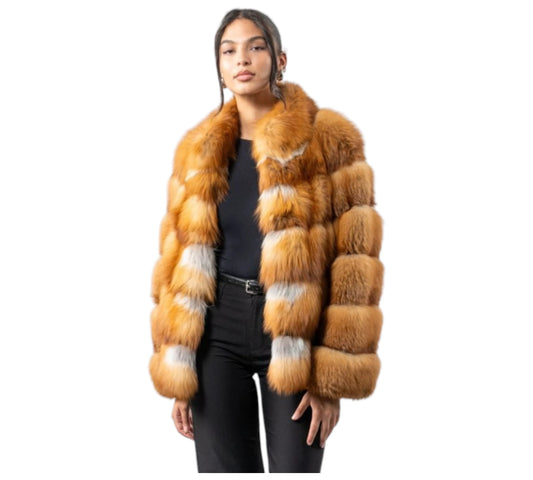 Horizontal Layer Red Fox Fur Jacket