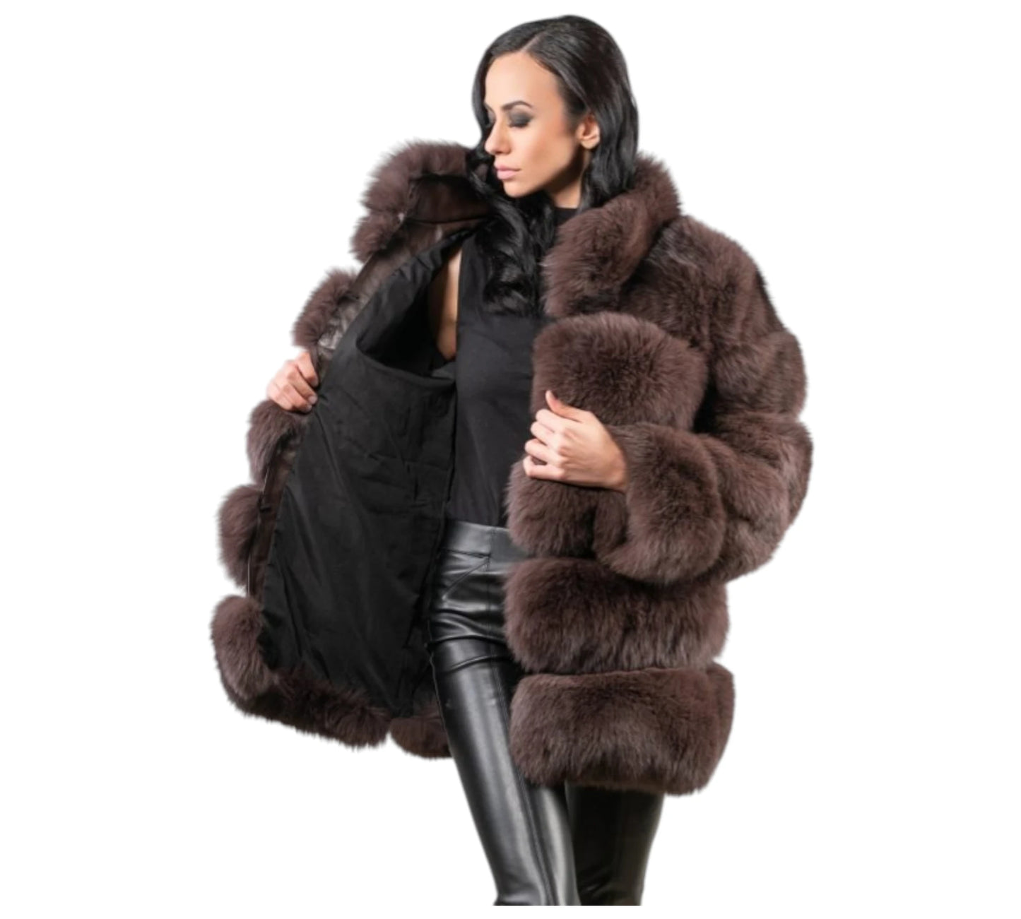 Horizontal Brown Fox Fur Jacket