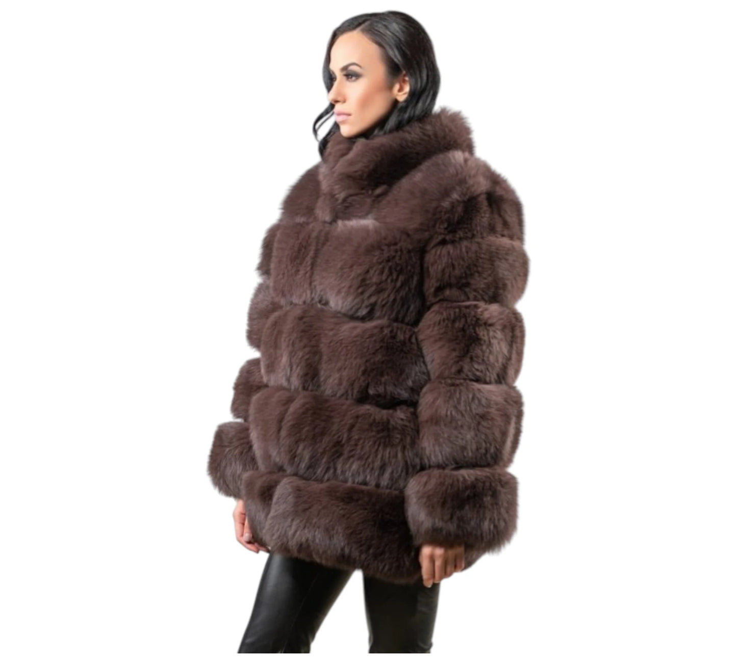 Horizontal Brown Fox Fur Jacket