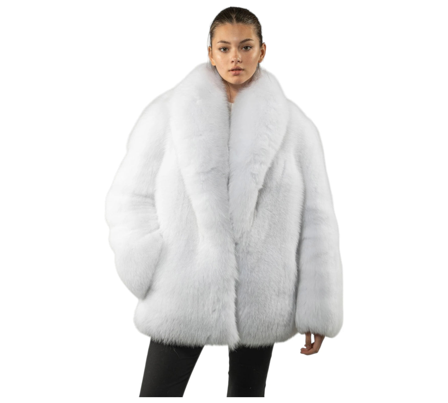 Fluffy White Fox Fur Jacket