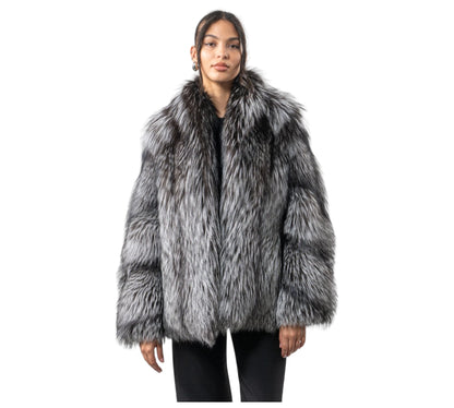 Silver Fox Fluffy Fur Jacket