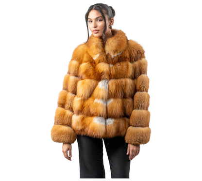 Horizontal Layer Red Fox Fur Jacket