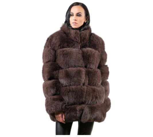Horizontal Brown Fox Fur Jacket