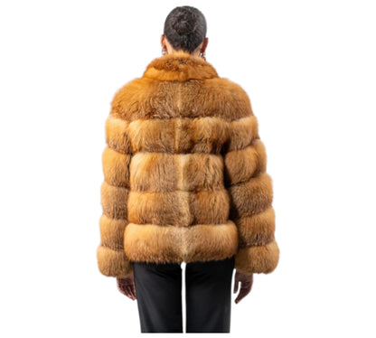 Horizontal Layer Red Fox Fur Jacket