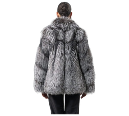 Silver Fox Fluffy Fur Jacket