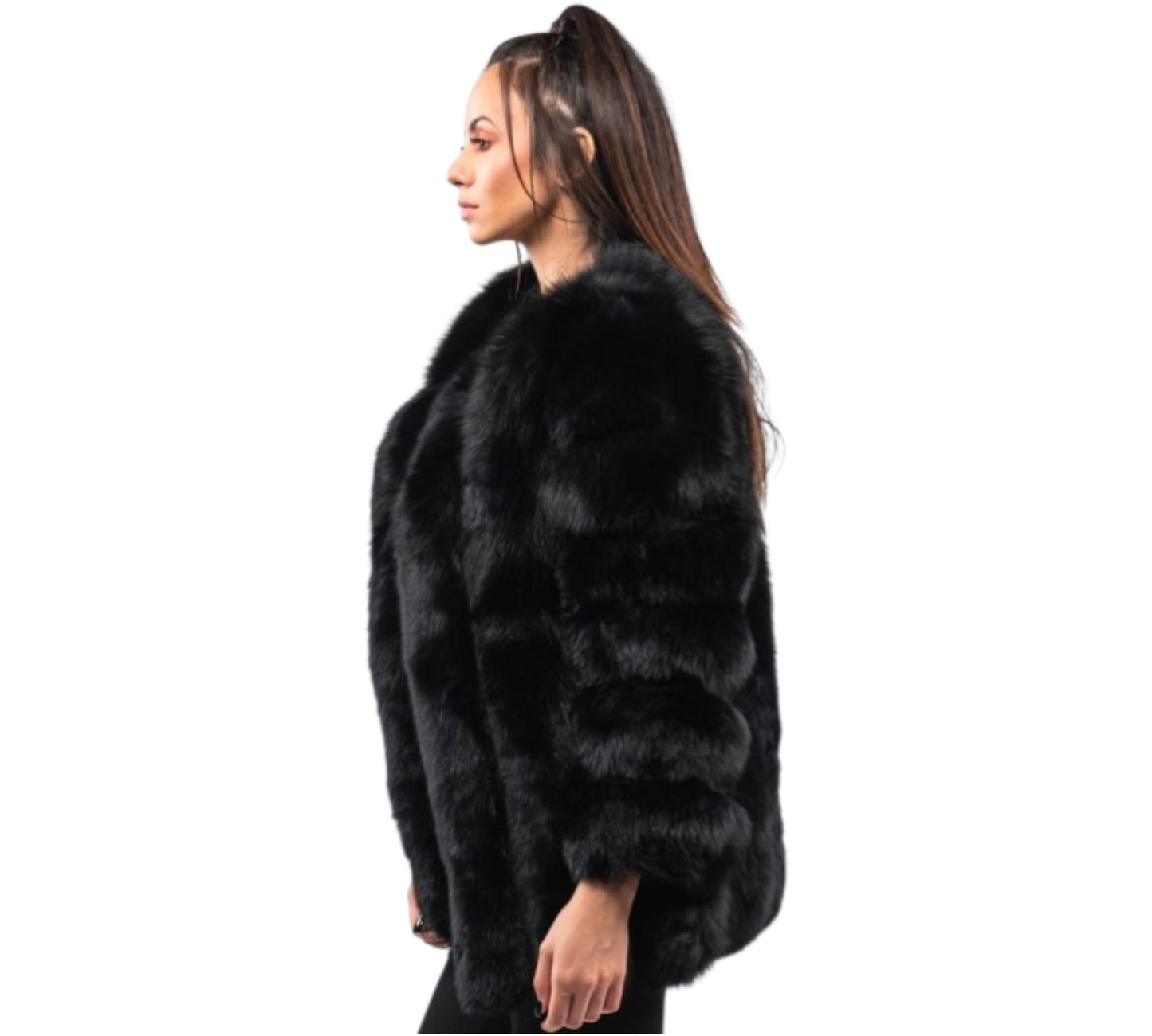 Black Vertical Fox Fur Jacket