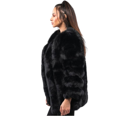 Black Vertical Fox Fur Jacket
