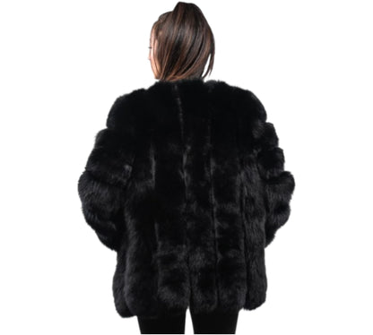 Black Vertical Fox Fur Jacket