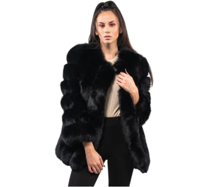 Black Vertical Fox Fur Jacket