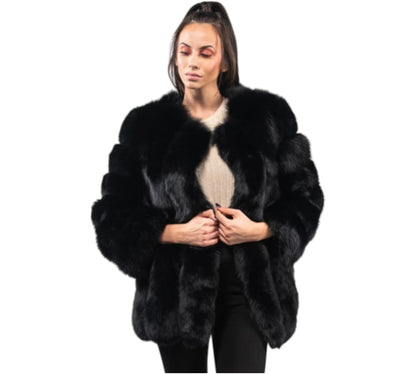 Black Vertical Fox Fur Jacket