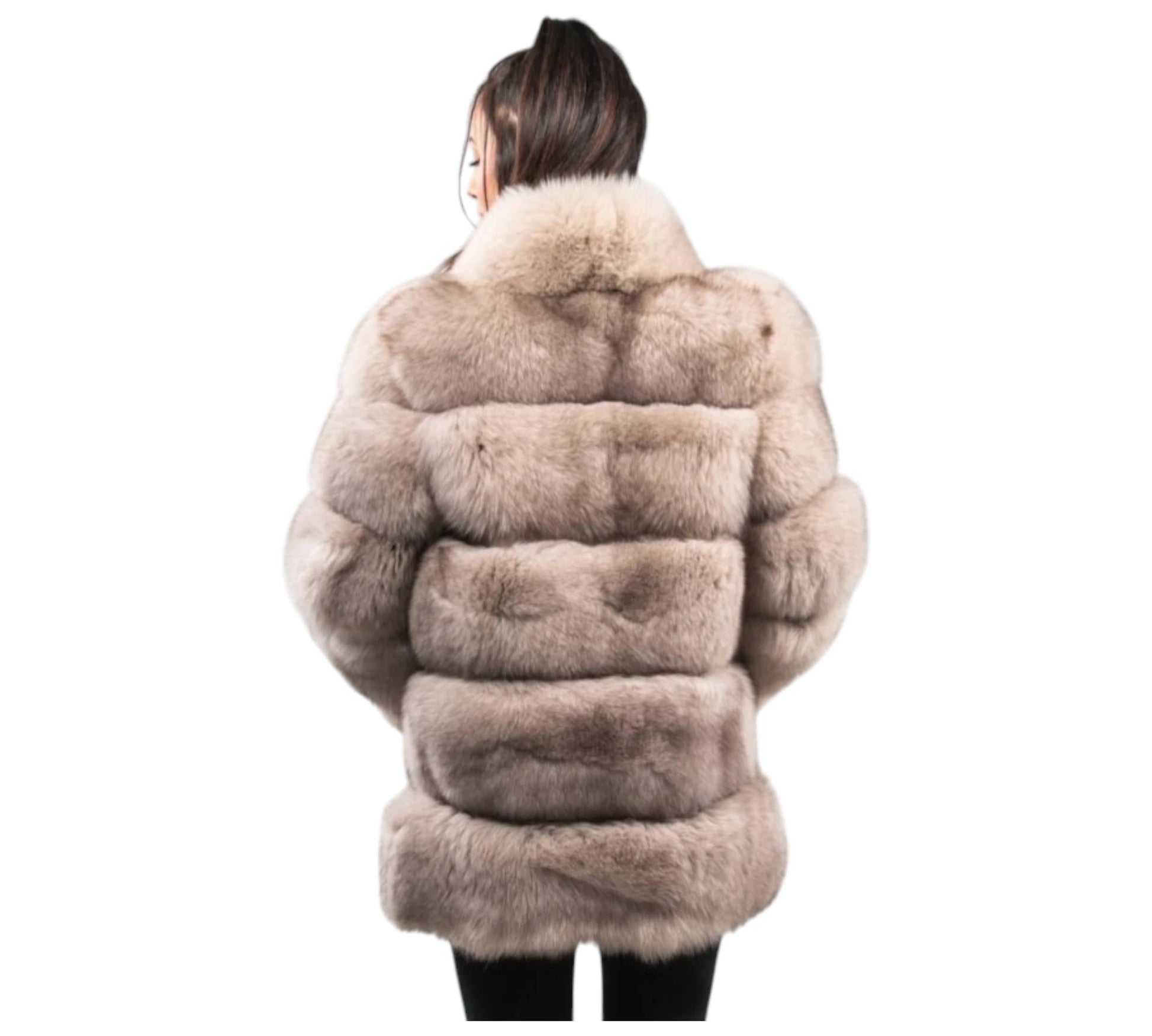 Fur coat worn by a person on a white background
