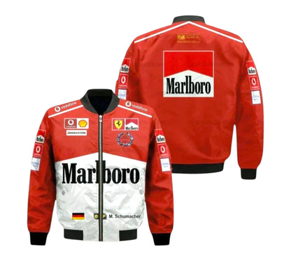 Red racing jacket with Marlboro and Ferrari logos on a white background