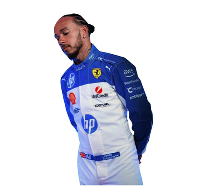 New 2025 Lewis Hamilton Miami Grand Prix Scuderia Ferrari HP F1 Team Replica Racing Suit 