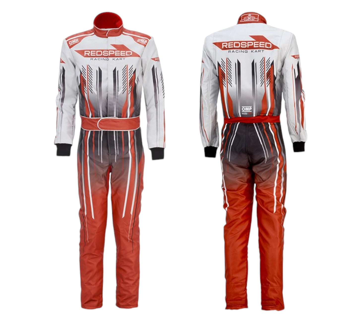 Redspeed racing suit shown from front and back on a white background