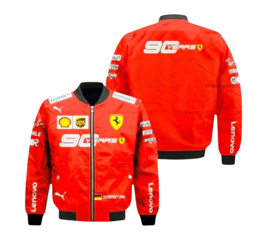 Sebastian Vettel 2019 Formula One Ferrari Vintage Bomber Jacket - 90 Years
